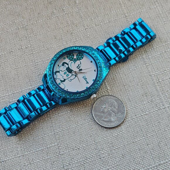Disney Minnie Mouse Wristwatch Blue Tone Metal Strap Analog Quartz Watch Accutim - Picture 6 of 12